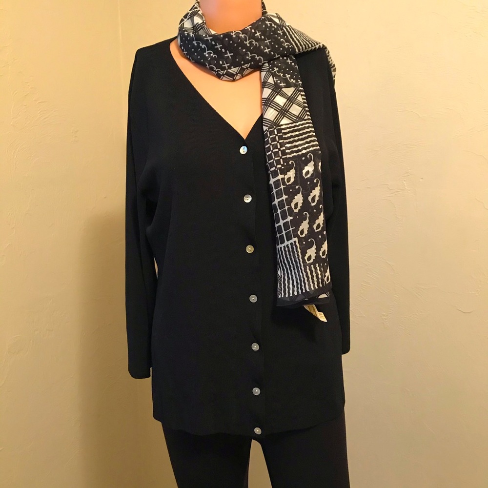 Carolyn Taylor Black Cardigan w/White Vintage Mother of Pearl Buttons Medium